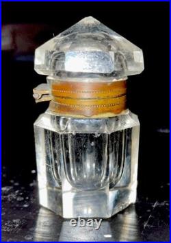 VERY RARE Inkwell UNIQUE Antique Clear Glass Brass Octagonal