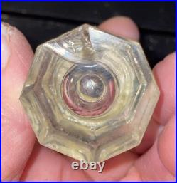VERY RARE Inkwell UNIQUE Antique Clear Glass Brass Octagonal