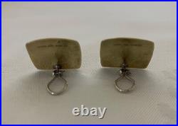 VERY RARE Jeep Collins Brass & Sterling Silver ONYX CABOCHON Omega clip earrings