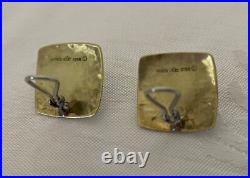 VERY RARE Jeep Collins Brass & Sterling Silver ONYX CABOCHON Omega clip earrings