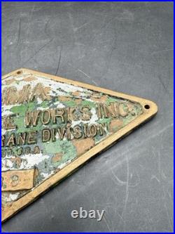 VERY RARE Lima Locomotive Works Inc. Shovel & Crane Division Brass Placard