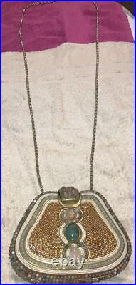 VERY RARE M&J HANSEN Designs Made in USA Art Deco Brass Agate Stones PURSE 19L