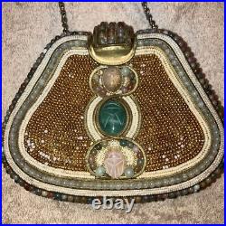 VERY RARE M&J HANSEN Designs Made in USA Art Deco Brass Agate Stones PURSE 19L