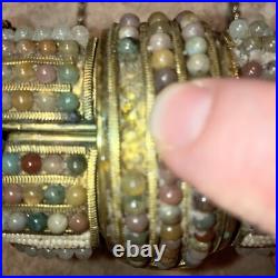 VERY RARE M&J HANSEN Designs Made in USA Art Deco Brass Agate Stones PURSE 19L