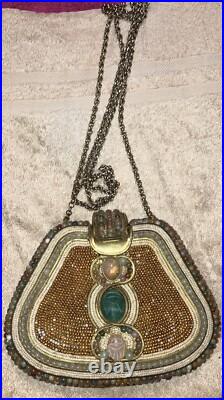 VERY RARE M&J HANSEN Designs Made in USA Art Deco Brass Agate Stones PURSE 19L