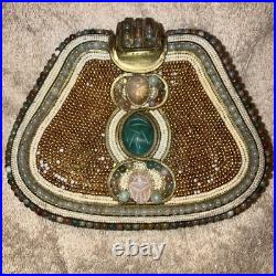 VERY RARE M&J HANSEN Designs Made in USA Art Deco Brass Agate Stones PURSE 19L