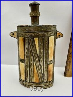VERY RARE Moroccan Brass Berber Tribal Flask Gunpowder Or Perfume Inlayed