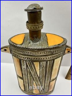 VERY RARE Moroccan Brass Berber Tribal Flask Gunpowder Or Perfume Inlayed