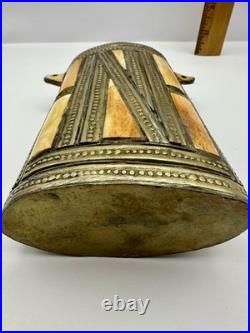 VERY RARE Moroccan Brass Berber Tribal Flask Gunpowder Or Perfume Inlayed