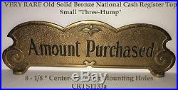 VERY RARE OLD Small Three-Hump Brass National Candy Store Cash Register Sign