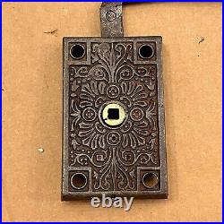 VERY RARE Ornate Antique Door Rim Lock Latch Deadbolt Cast Iron Pre 1890