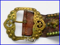 VERY RARE PAIR ANTIQUE GENUINE PIRATE 18th CENTURY BRASS BELT BUCKLES & LEATHER