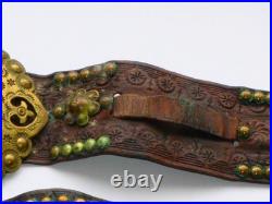 VERY RARE PAIR ANTIQUE GENUINE PIRATE 18th CENTURY BRASS BELT BUCKLES & LEATHER