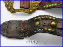VERY RARE PAIR ANTIQUE GENUINE PIRATE 18th CENTURY BRASS BELT BUCKLES & LEATHER
