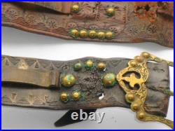 VERY RARE PAIR ANTIQUE GENUINE PIRATE 18th CENTURY BRASS BELT BUCKLES & LEATHER