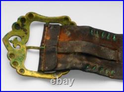 VERY RARE PAIR ANTIQUE GENUINE PIRATE 18th CENTURY BRASS BELT BUCKLES & LEATHER