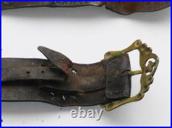VERY RARE PAIR ANTIQUE GENUINE PIRATE 18th CENTURY BRASS BELT BUCKLES & LEATHER