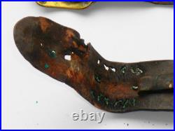 VERY RARE PAIR ANTIQUE GENUINE PIRATE 18th CENTURY BRASS BELT BUCKLES & LEATHER