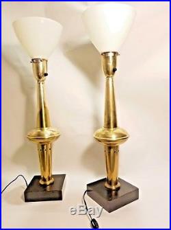 VERY RARE Pair of STIFFEL Brass ATOMIC Torchiere Lamps Hollywood Regency