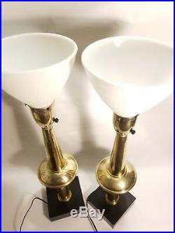 VERY RARE Pair of STIFFEL Brass ATOMIC Torchiere Lamps Hollywood Regency