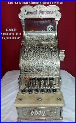 VERY RARE RESTORED Sm MDL No. 5 Brass Nat'l Candy Store Cash Register WITH CLOCK