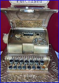VERY RARE RESTORED Sm MDL No. 5 Brass Nat'l Candy Store Cash Register WITH CLOCK