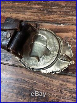 VERY RARE Ralph Lauren Sportsman Brass Distressed Leather Moose Buckle And Belt