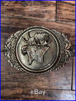 VERY RARE Ralph Lauren Sportsman Brass Distressed Leather Moose Buckle And Belt