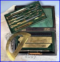 VERY RARE Revolutionary Era French Drafting Instrument Set, Bourjaunaux, c. 1798