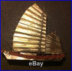 VERY RARE SIGNED Curtis C Jere Brutalist Brass Metal Tin Chinese Trash Sail Boat