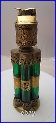 VERY RARE Unique Brass Lighter with Green Glass Cigar Holders Cherub Detailed READ