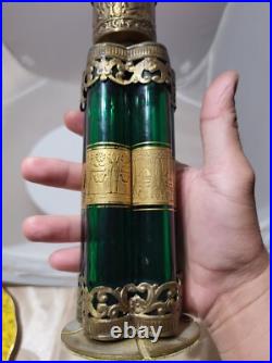 VERY RARE Unique Brass Lighter with Green Glass Cigar Holders Cherub Detailed-READ