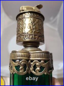 VERY RARE Unique Brass Lighter with Green Glass Cigar Holders Cherub Detailed READ