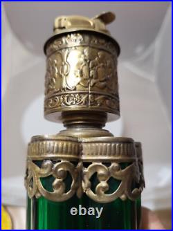 VERY RARE Unique Brass Lighter with Green Glass Cigar Holders Cherub Detailed-READ