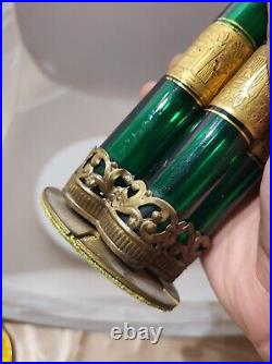 VERY RARE Unique Brass Lighter with Green Glass Cigar Holders Cherub Detailed READ