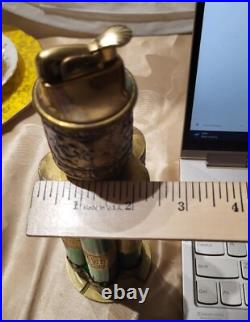 VERY RARE Unique Brass Lighter with Green Glass Cigar Holders Cherub Detailed-READ