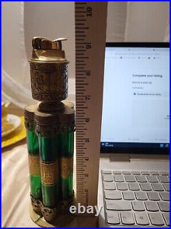 VERY RARE Unique Brass Lighter with Green Glass Cigar Holders Cherub Detailed READ