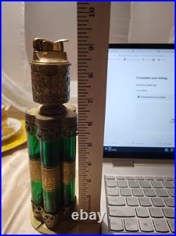 VERY RARE Unique Brass Lighter with Green Glass Cigar Holders Cherub Detailed-READ