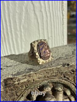 VERY RARE Vintage 1930s-1940s Mexican Biker Brass Ring Size 12 Aztec Chicano Vtg
