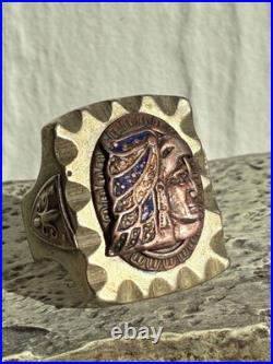 VERY RARE Vintage 1930s-1940s Mexican Biker Brass Ring Size 12 Aztec Chicano Vtg