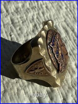 VERY RARE Vintage 1930s-1940s Mexican Biker Brass Ring Size 12 Aztec Chicano Vtg
