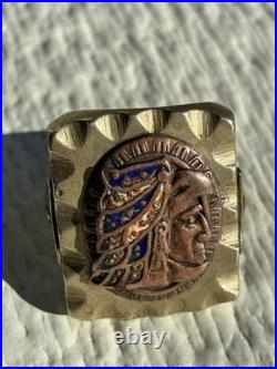 VERY RARE Vintage 1930s-1940s Mexican Biker Brass Ring Size 12 Aztec Chicano Vtg