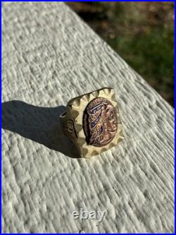 VERY RARE Vintage 1930s-1940s Mexican Biker Brass Ring Size 12 Aztec Chicano Vtg