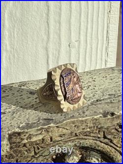 VERY RARE Vintage 1930s-1940s Mexican Biker Brass Ring Size 12 Aztec Chicano Vtg