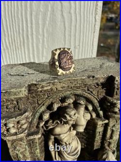 VERY RARE Vintage 1930s-1940s Mexican Biker Brass Ring Size 12 Aztec Chicano Vtg