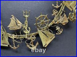 VERY RARE! Vintage DRESDEN Brass NAUTICAL WREATH Antique Metal ANCHORS BOATS