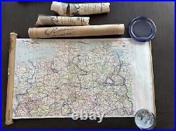 VERY RARE Vintage ROLLKA Map Of Germany Brass Case Pull Down Double sided EUC