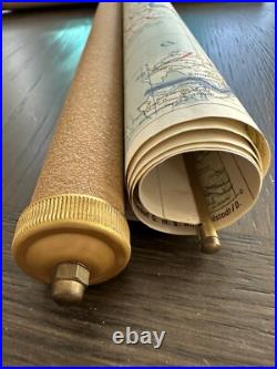 VERY RARE Vintage ROLLKA Map Of Germany Brass Case Pull Down Double sided EUC