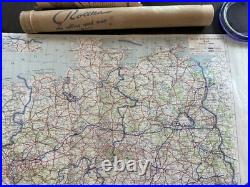 VERY RARE Vintage ROLLKA Map Of Germany Brass Case Pull Down Double sided EUC