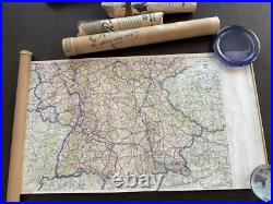 VERY RARE Vintage ROLLKA Map Of Germany Brass Case Pull Down Double sided EUC